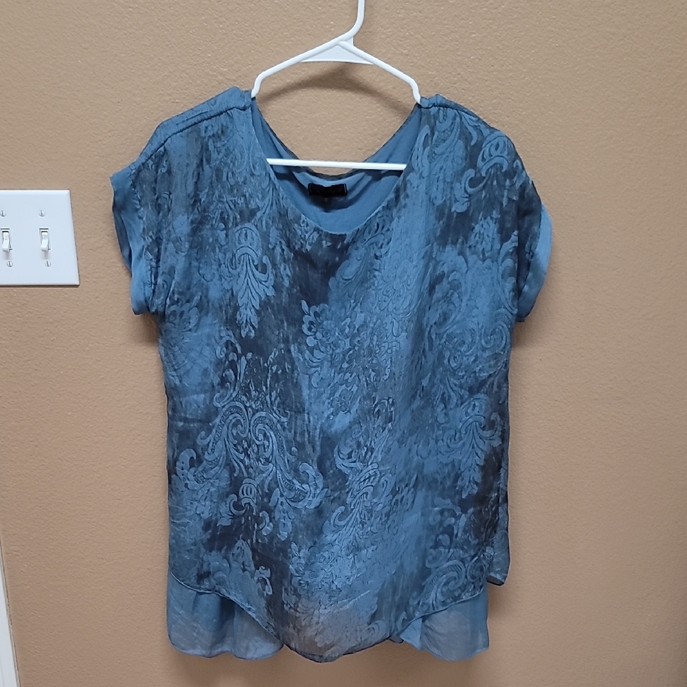 Blue Relaxed Boxy Short Sleeve Blouse